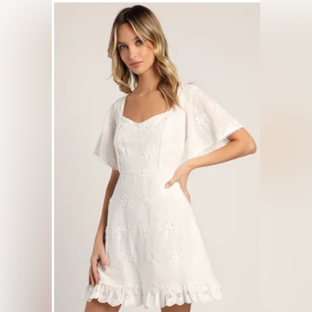 Lulu's White Floral Lace Mini Dress